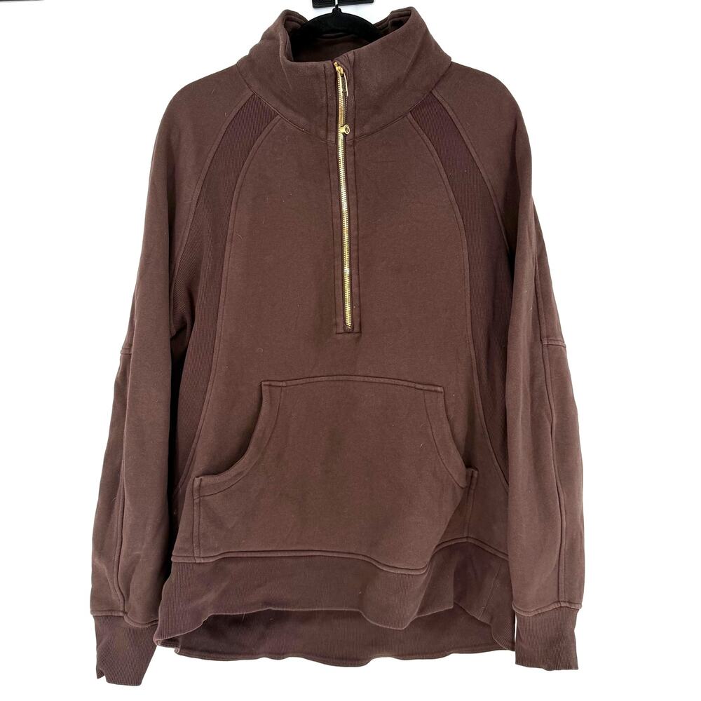 Lululemon Scuba Oversized Funnel Neck Half Zip Long Espresso Gold M/L